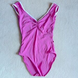 Yumiko leotard in Elli style, size S, N-Aurora with V-white trim, bust lining